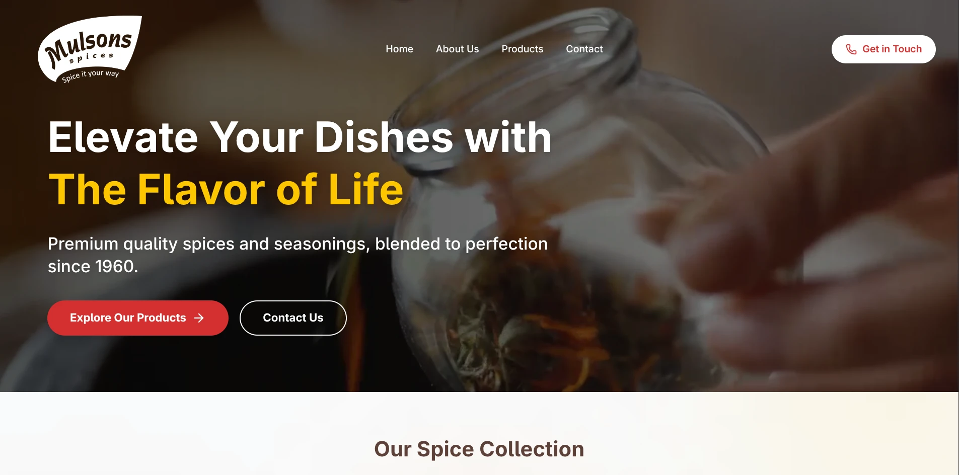Mulsons spice manufacturing website homepage, TekZuri case study in performance-driven web development